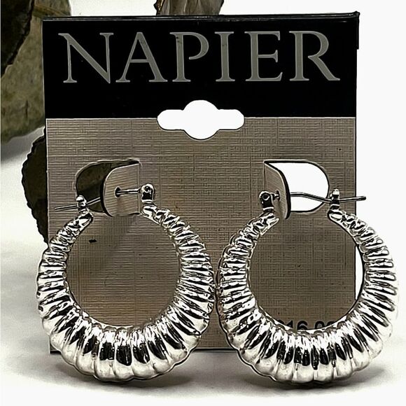 Napier Jewelry - "5/$25" Napier Silvertone Chunky Ribbed Hoop Earrings